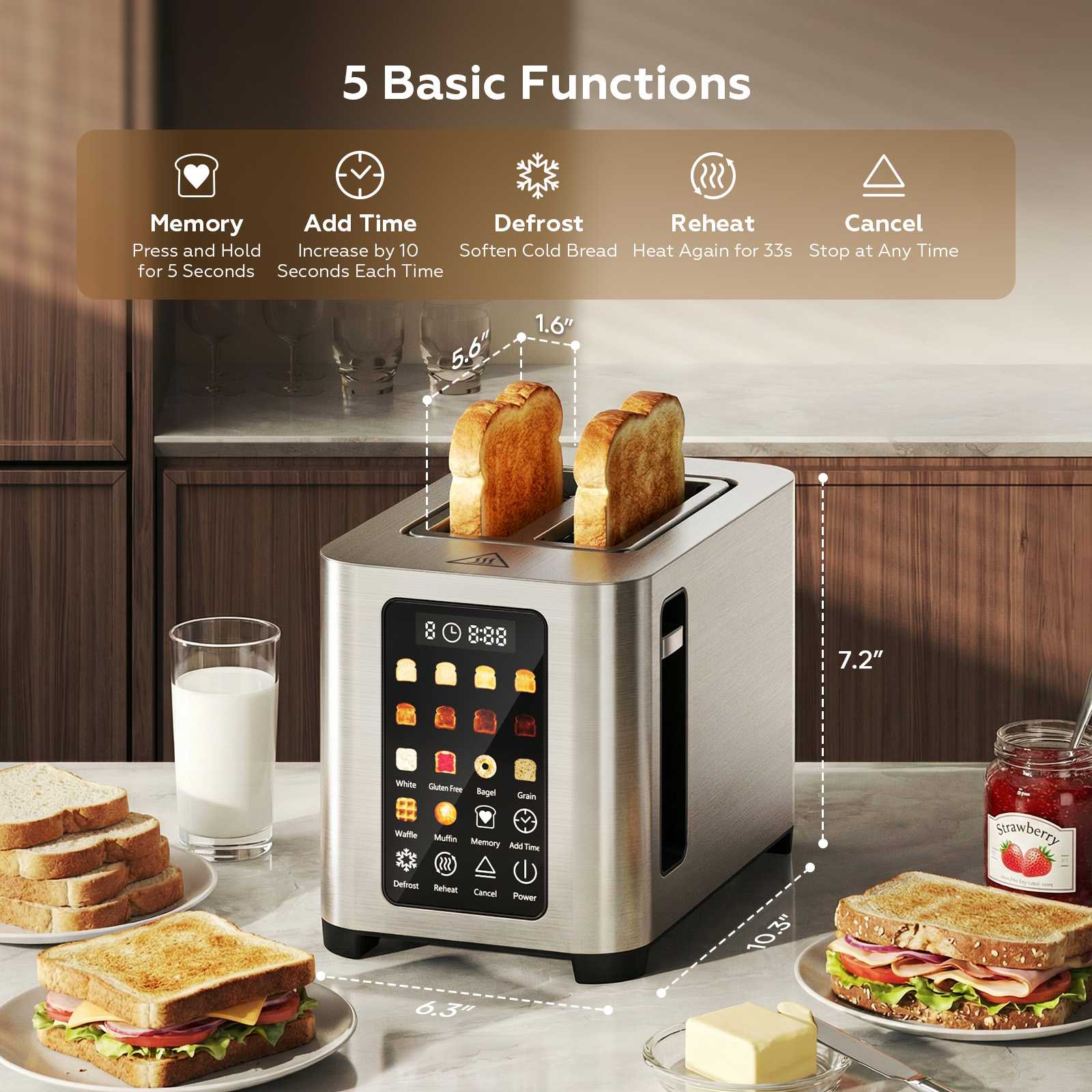 Patbrela 2-Slice Stainless Steel Toaster with LED Touch photo 4