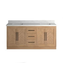 Vivian 72 inch Double Freestanding Bath Vanity in Dark Oak with Statuario Venato Marble Quartz Top and Square Sinks