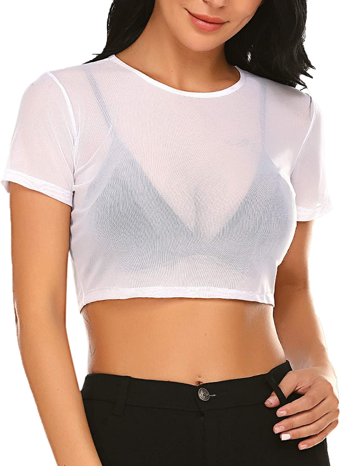 TESNN Crop Top for Women Mesh Tee Shirt 