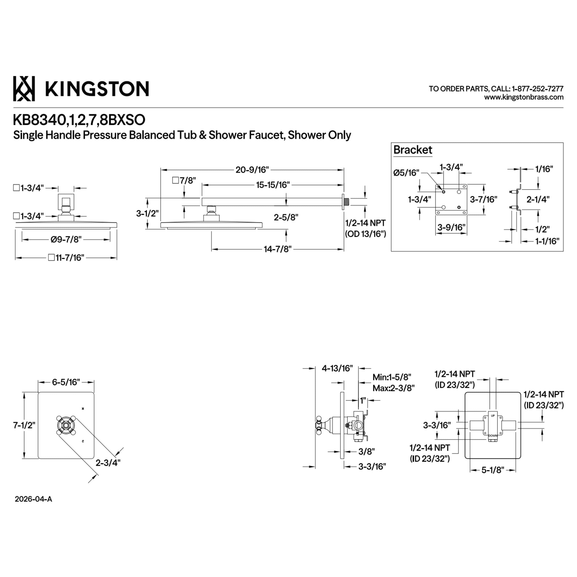 Kingston Brass KB8342BXSO Metropolitan Single-Handle Pressure Balanced Shower Faucet, Polished Brass