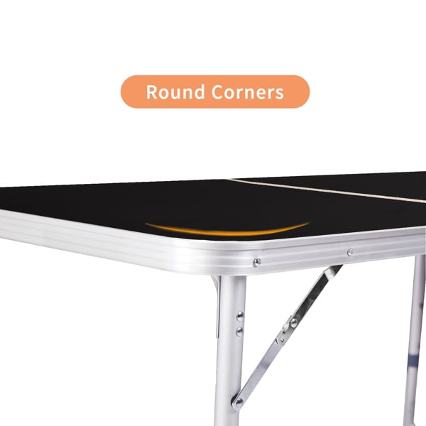 Alvantor 6 ft Portable Folding Camping Table, Black Aluminum