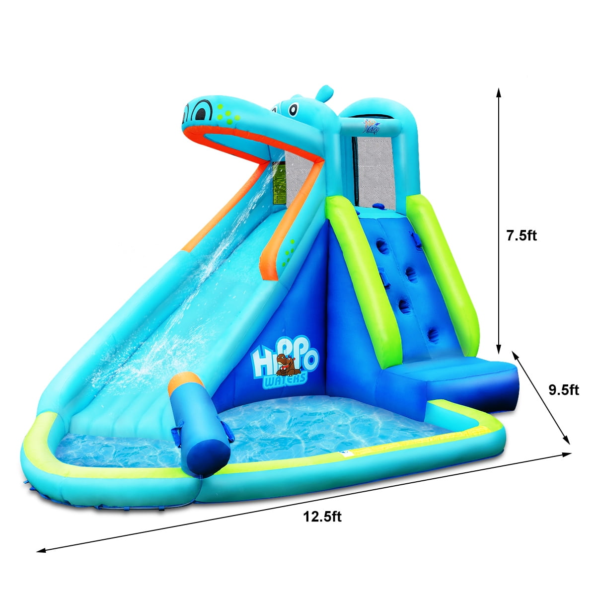 Costway Inflatable Kids Hippo Bounce House Slide Climbing