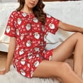 thumbnail image 4 of Fuzoiu Merry Christmas Santa Claus A Print Women's Short-Sleeved Pajama Set,Lounge Sleepwear Set,Womens Pajama Sets 2 Piece,Button-Up Top and Shorts with Pockets-Large, 4 of 7