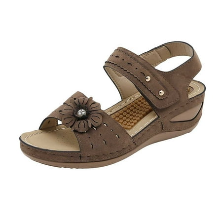 

YanHoo Women s Orthotic Wedge Sandals Elegant Vintage Ankle Strap Open Toe Orthopedic Sandal Ladies Summer Casual Sandals with Arch Support