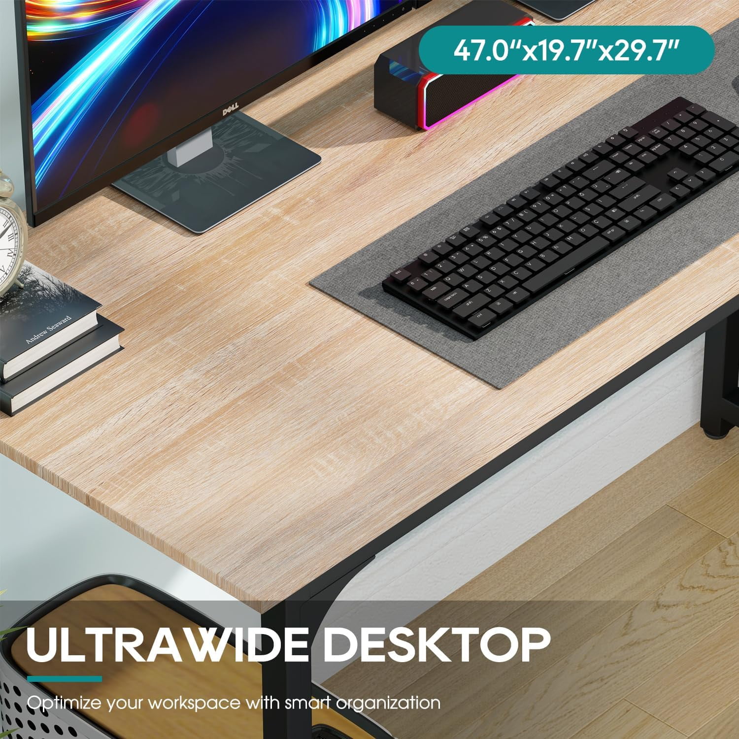 JessieMal Computer Desk,Home Office Desk, Modern Simple Style for Home Office Study Writing (Nature, 47 Inch)