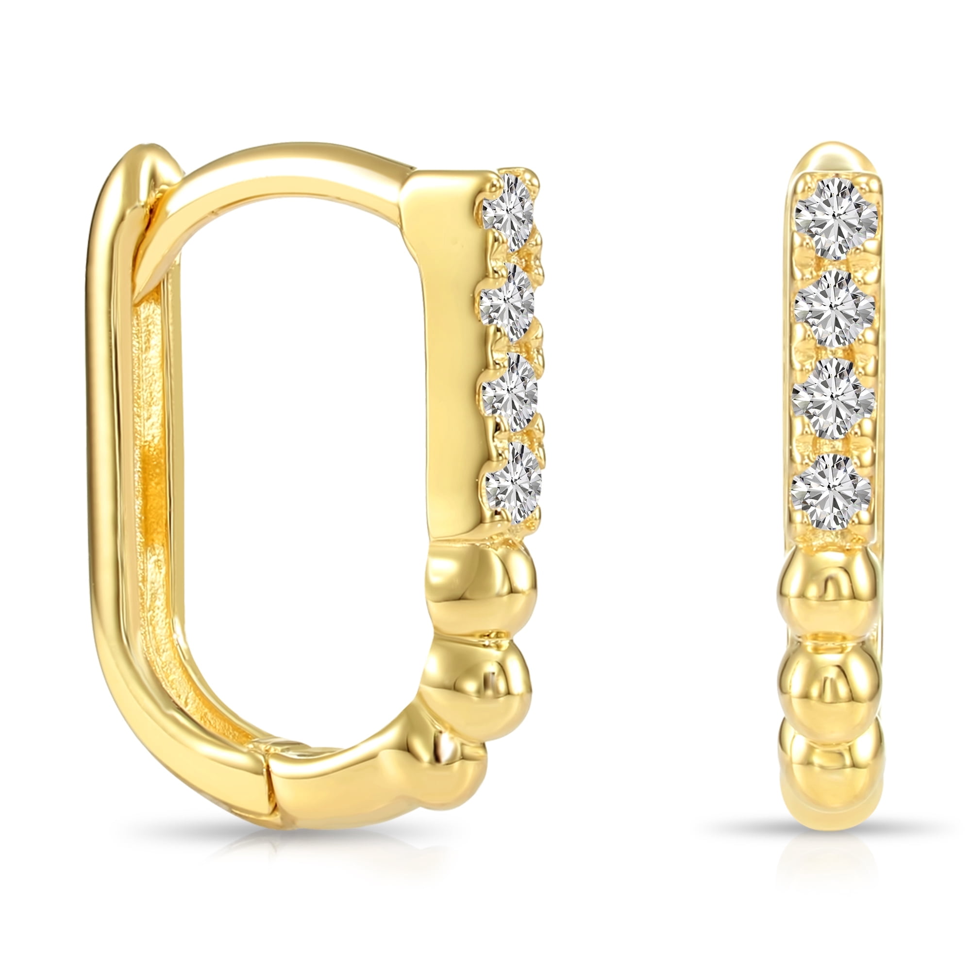 Tilo Jewelry 14K Yellow Gold D FL Round-Cut Diamond Huggie Hoop Earrings | Small 12mm | Dainty Oval Earrings for Women & Unisex