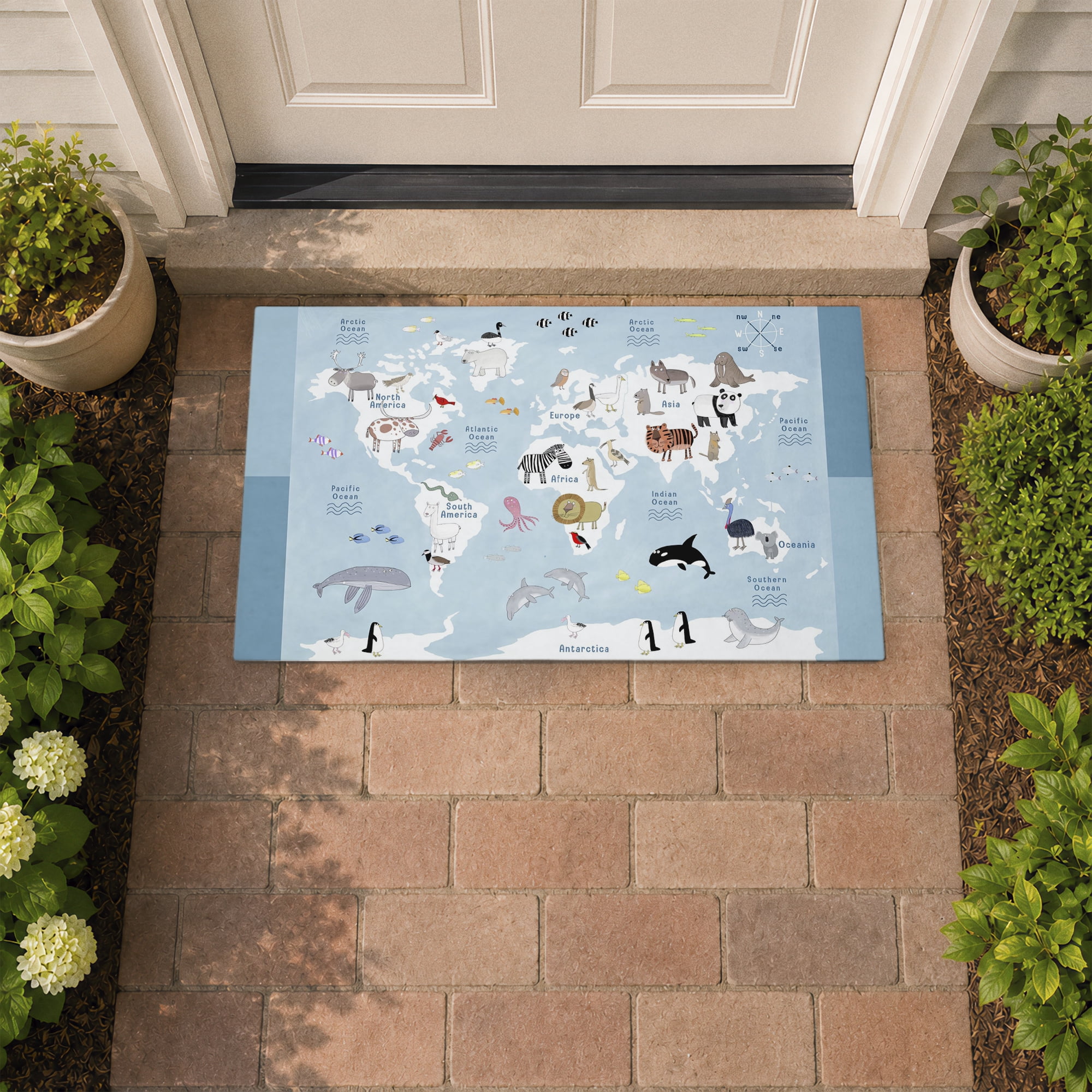 Stupell Industries Animal World Map Education Printed Outdoor Door Floor Mat, design by Carla Daly