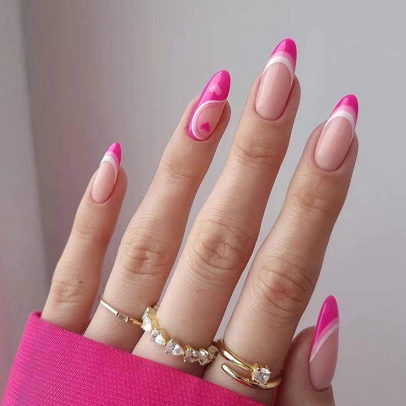 Pink French Almond Nails ubicaciondepersonas.cdmx.gob.mx