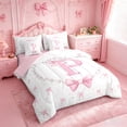 thumbnail image 2 of meiyoeat Pink Ribbon Bow 7 Pieces Full Size Bedding Sets For Girls,Lovely Bowknot Alphabet Print P Full Size Bed in a Bag For Kids,Pink Reversible, 2 of 7