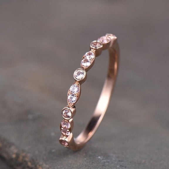Morganite Rose Gold Eternity Band, Stackable Morganite Band, Wedding Band, Simulated Morganite with Rose Gold Vermeil Band, 14K Rose Gold