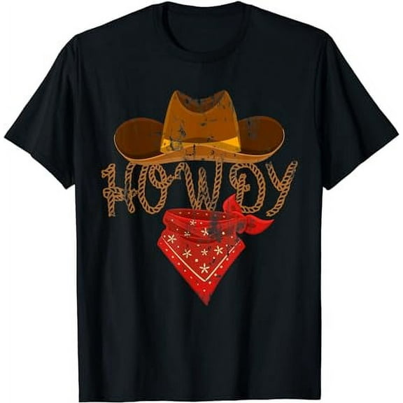 Western Cowboy Tees Howdy T-Shirt - Classic Fit, Short Sleeve, Black Polyester & Cotton