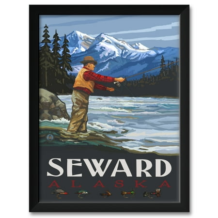 Seward Alaska Fly Fisherman Stream Mountains Framed Art Print by Paul A. Lanquist. Print Size: 18