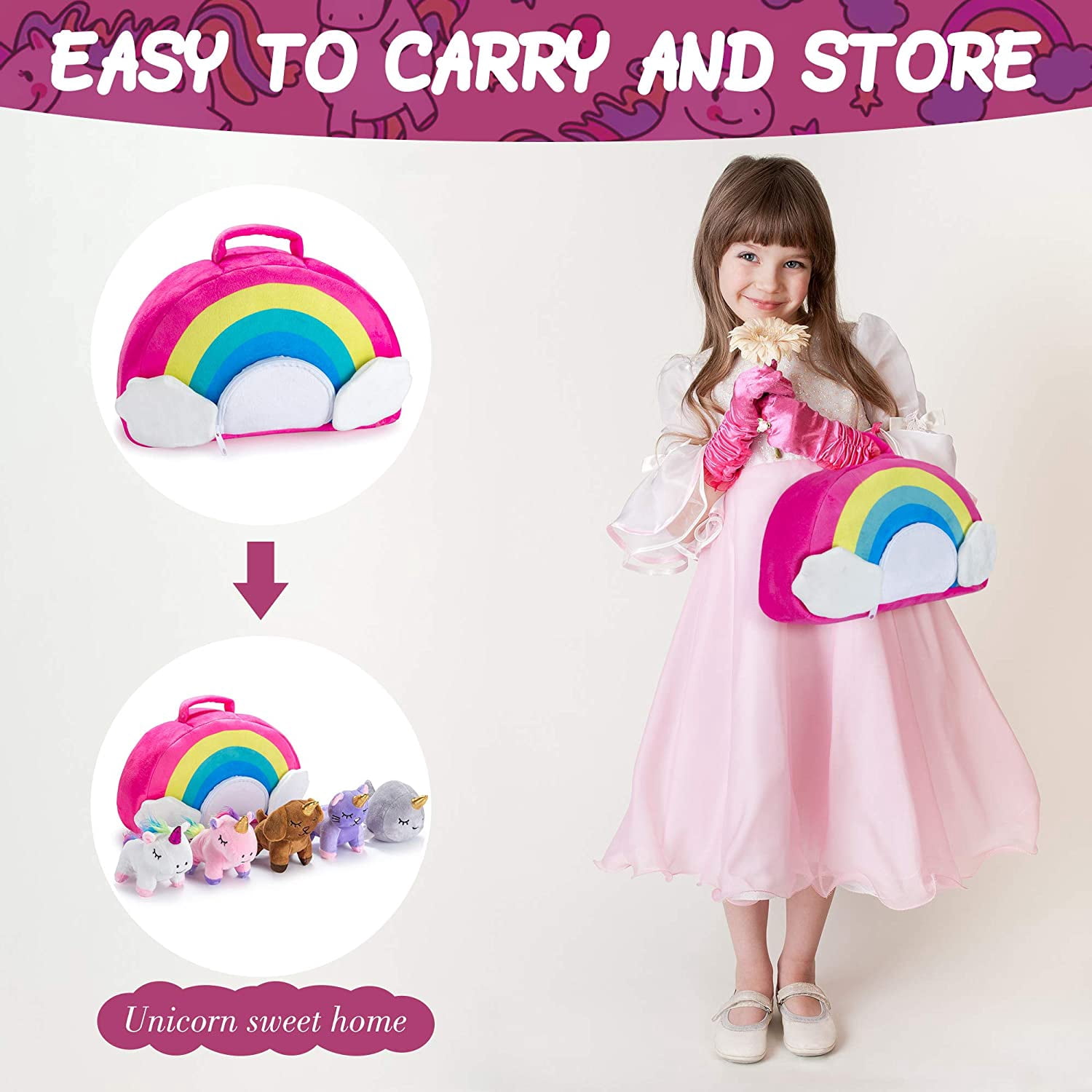 PASSIONFRUIT Stuffed Unicorn Plushie Rainbow Toys Cute Stuffed Animals, 5-Pc Set