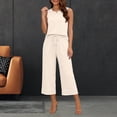 thumbnail image 5 of Zynoxe Two Piece Sets for Women Casual Drawstring Elastic Waist Capri Pants Round Neck Tank Tops Summer Loose Fit Plus Size Lounge Sets with Pockets Beige XL, 5 of 8