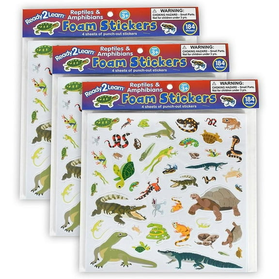 READY 2 LEARN Foam Stickers - Reptiles and Amphibians - 184 Per Pack - 3 Packs