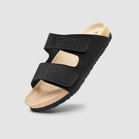 

RLCEGAL Women S Arch Rebound Recovery Sandals Non-Slip Cork Latex Footbed Brushed Facecloth Pitch Black 6.5-7