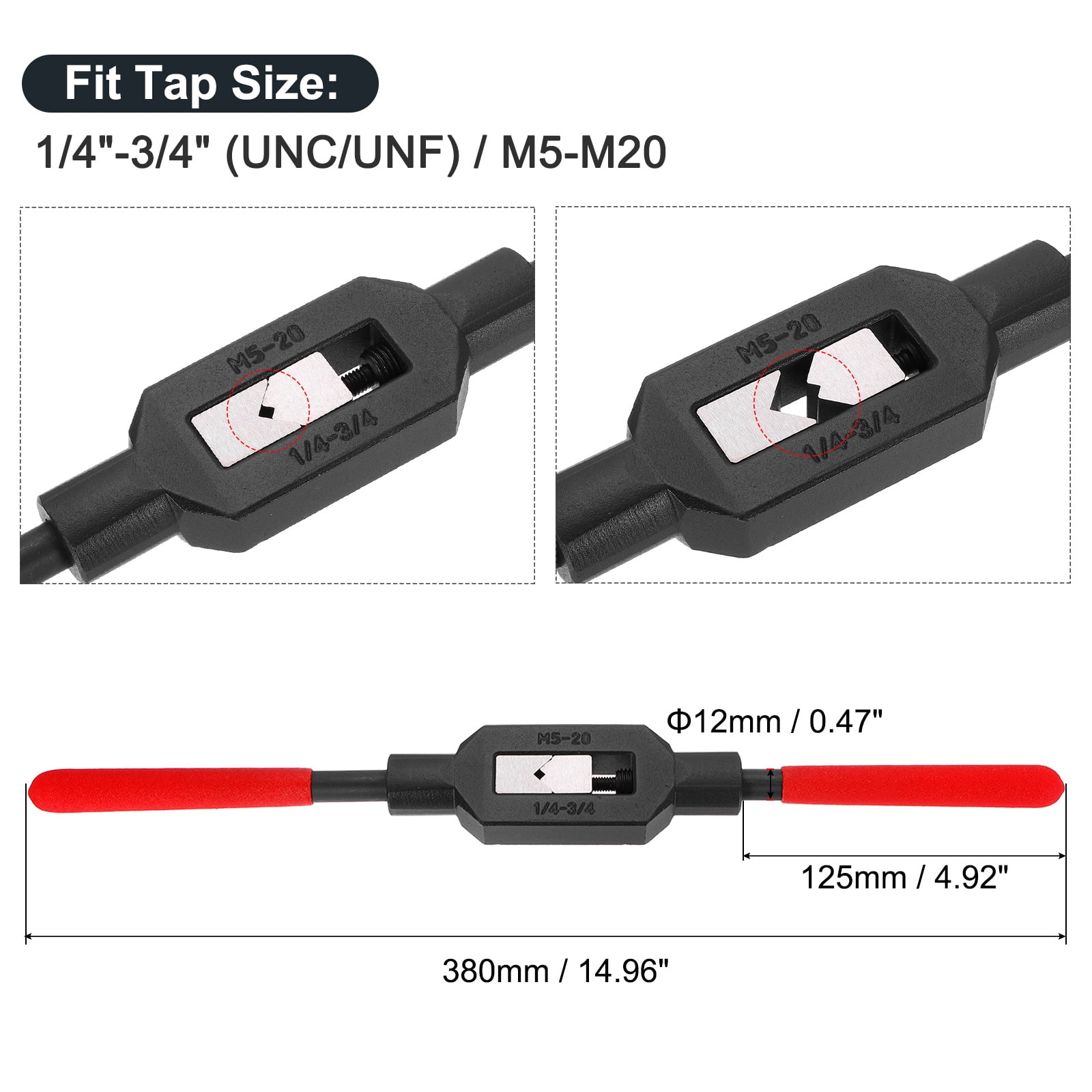 M5-M20 Adjustable Tap Wrench Handle, 1/4"-3/4" Reamer Steel Adjustable Wrench Tool