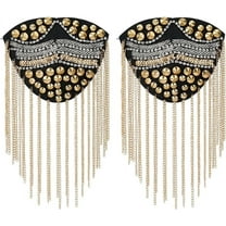 2Pcs Rhinestone Shoulder Badges 20x11.3x0.75cm Detachable Iron Tassel Epaulets Golden Shoulder Brooch for Men and Women Cloth Uniform Accessories
