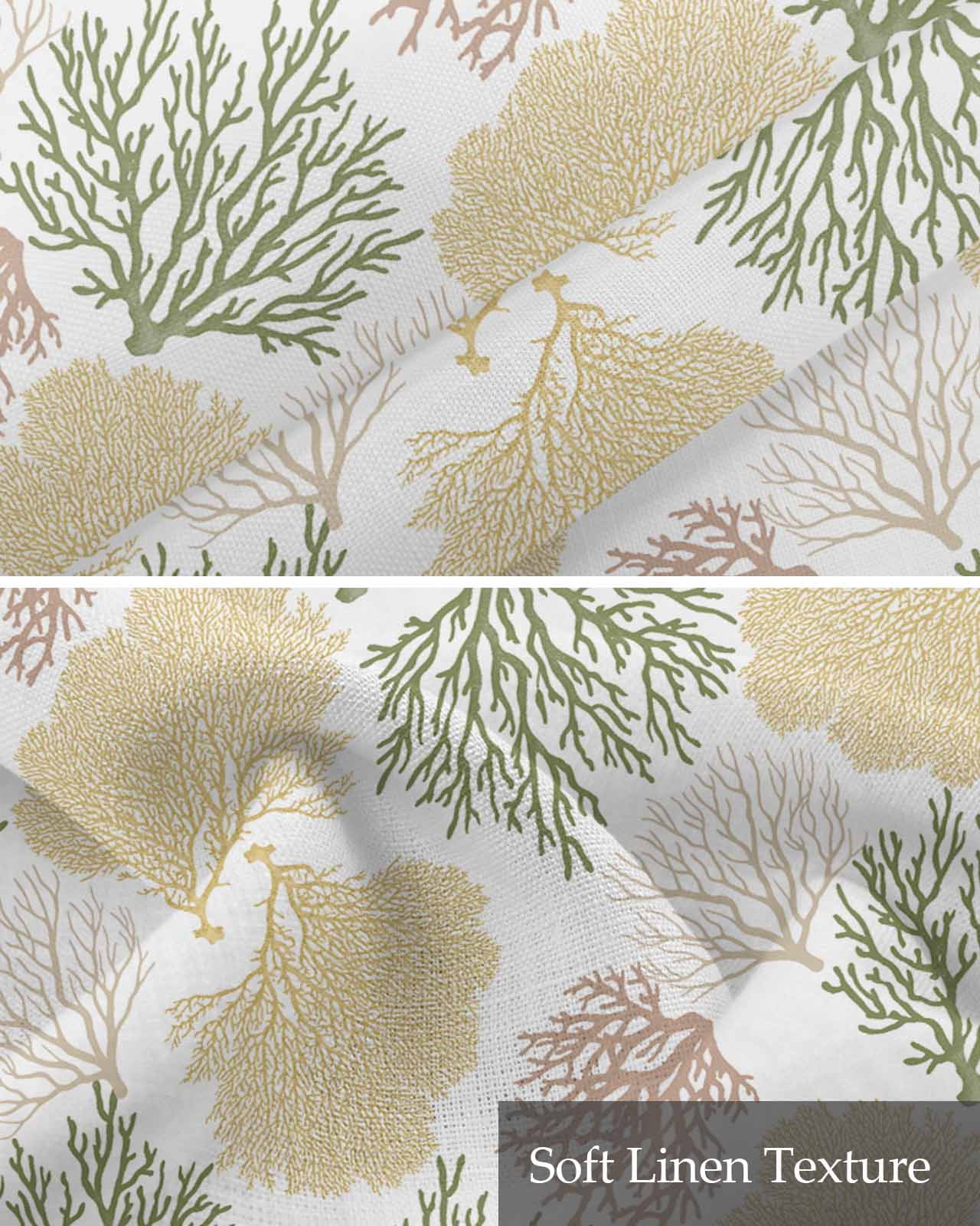 Sage Green Coastal Kitchen Valances for Windows Farmhouse Linen Window Valance Curtain for Living Room Window Treatment Coral Ocean Marine Modern Sea Valance Rod Pocket Topper Drape, 54 x 18 Inch