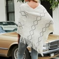thumbnail image 6 of Odeerbi Shawl Wraps for Women 2025 Fall Winter Poncho Open Front Cape Cardigan Trendy Hollow Out Stripe Tassel Cloak Tops Khaki, 6 of 7