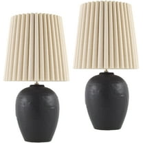 Livabliss Mako Traditional Accent Table Lamp, 19-inch, Black with Wheat Shade (Set of 2)