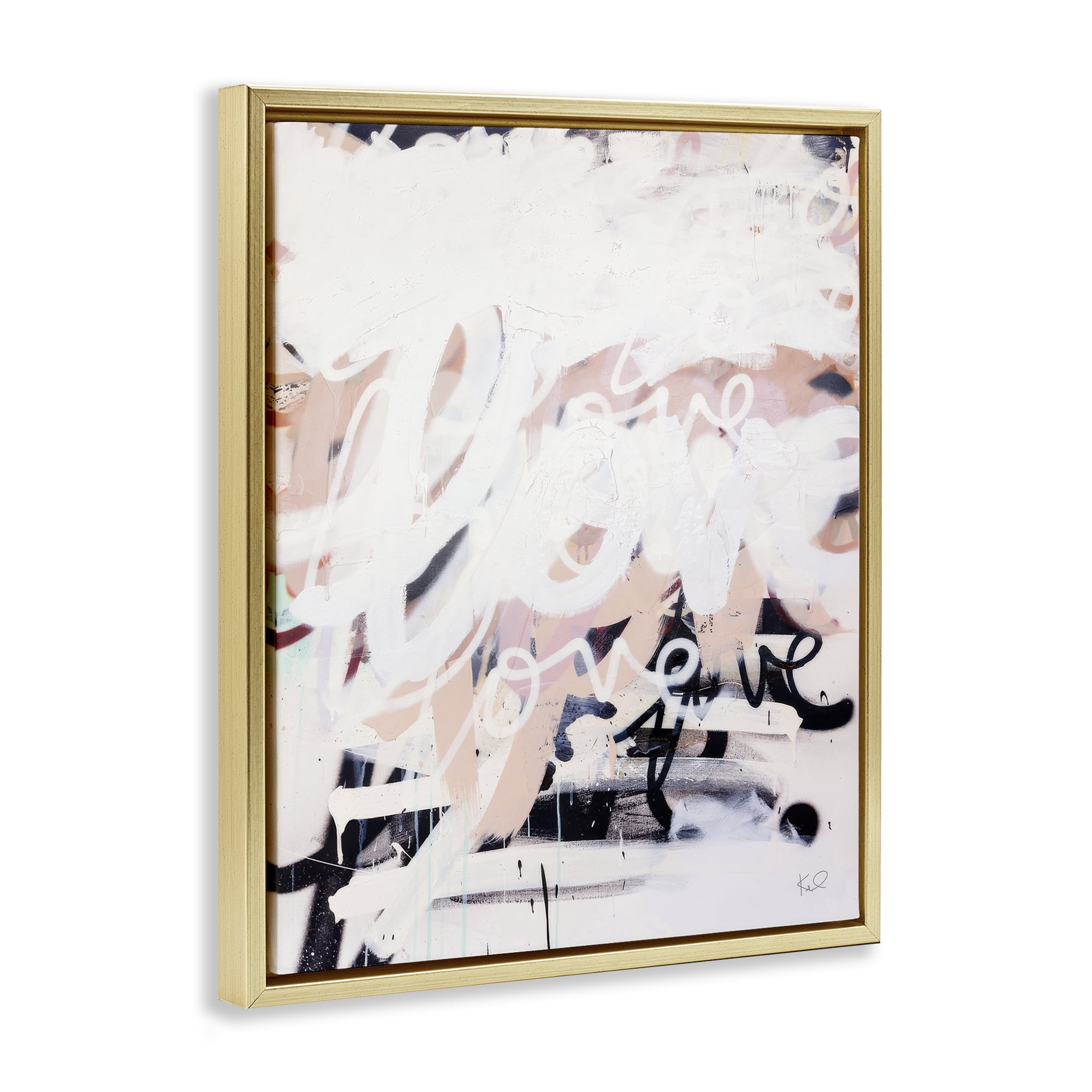 Stupell Industries Urban Graffiti Love Collage Text & Numbers Painting Gold Floater Framed Canvas Art Print Wall Art, 17 x 21