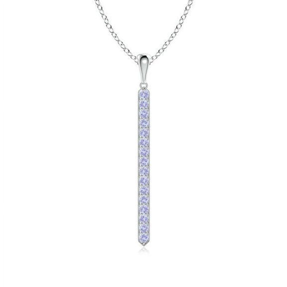 ANGARA Natural Pave-Set Tanzanite Bar Pendant with Milgrain in 14K White Gold for Women (Size-2mm) | December Birthstone, Birthday, Anniversary, Jewelry Gift for Women | Natural Tanzanite Necklace