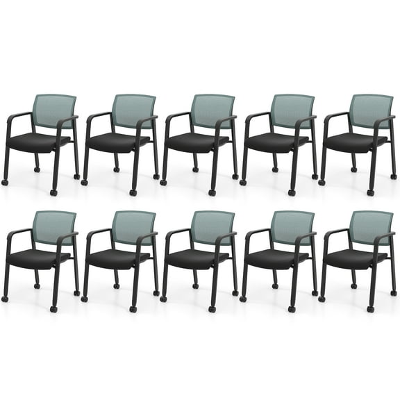 Gymax 10 PCSC Conference Chairs Stackable Office Guest Mesh Chair Waiting Room Wheels