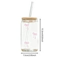 thumbnail image 2 of Cute Bow Glass Cups With Lids 500ML(16OZ) Aesthetic Iced Coffee Cup Girly Preppy Design Tumbler Mug Birthday Valentines For Teen Girl,YE, 2 of 5