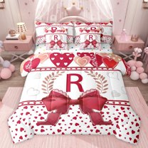 Castle Fairy Teens Adults Cartoon Bowtie Initial Alphabet R Bedding Comforter Set 7 Pieces,Dreamy Princess Bowknot Full Bedding Set Lightweight,Valentine's Day Love Heart Fitted Sheet Flat Sheet