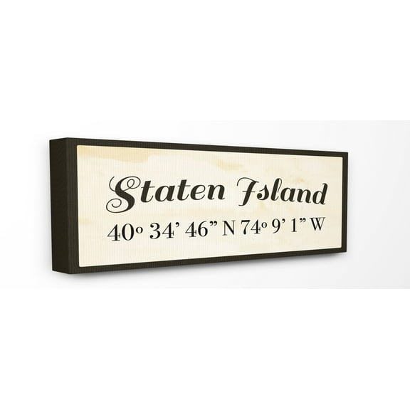 Stupell Industries Wood Cursive City Coordinates Staten Island Town & City Painting Gallery Wrapped Canvas Art Print Wall Art, 10 x 24