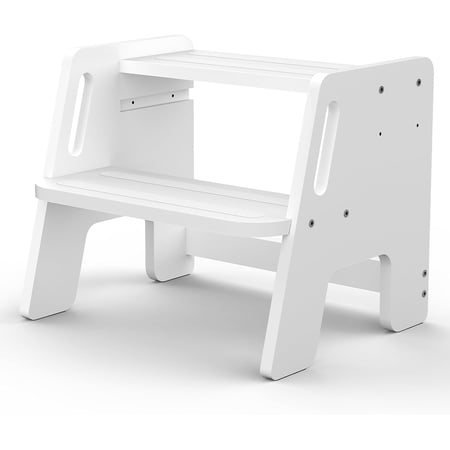 Toddler Step Stool, Wooden Height-Adjustable 2-Step Stool for Kids, Potty Training Stool with Handles for Bathroom Sink, Kitchen, Bedroom-White