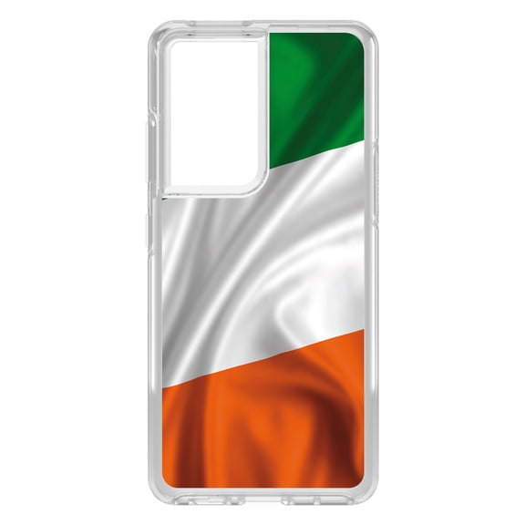 DistinctInk Clear Hybrid Case for Samsung Galaxy S21 Ultra (6.8" Screen) - Show Your Love of Ireland - Wireless Charging Compatible