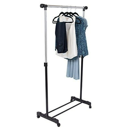 Internet's Best Portable Clothes Garment Rack | Steel Rolling Closet Wardrobe Organizer | Adjustable Height and Expandable Hanging Rod | Bottom Shoe Shelf | On Wheels |Chrome &