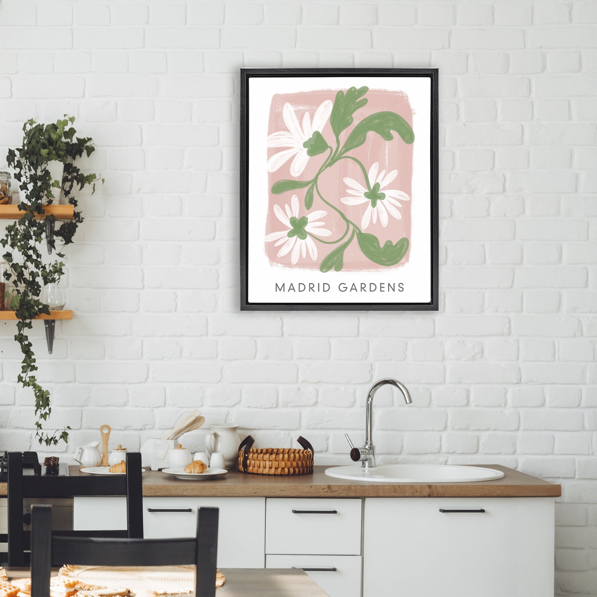 Stupell Industries Madrid Gardens Pastel Blooms Black Framed Floater Canvas Wall Art, design by Lucille Price