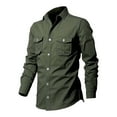 thumbnail image 4 of Clearance! Hontri Men's Fashion Spring And Summer Casual Long Sleeved Lapel Solid Color Shirt Shirt Double Pockets Men's Shirt Men Shirts Army Green S, 4 of 7