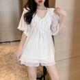 thumbnail image 4 of Conjunto de Pijama de malla con volantes para mujer, ropa de dormir con pantalones cortos, ropa interior de verano con cuello en V, ropa de noche de encaje, 4 of 4