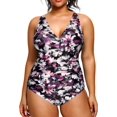 thumbnail image 1 of GHSDFBB Women Plus Size One Piece Swimsuits V Neck Tummy Control Bathing Suits Retro Ruched Swimwear, 1 of 7