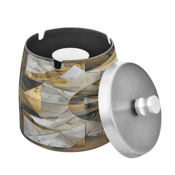 Outdoor Ashtray with Lid for Cigarette Stainless Steel Smokeless Ash Tray for Patio Home Table Decor Abstract Crystal Geometric