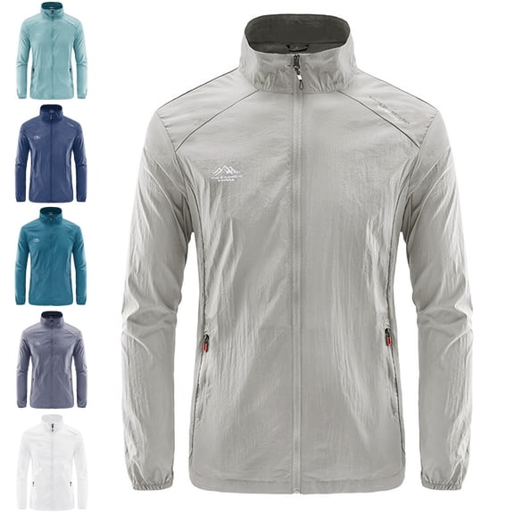 Zivyakyro Lightweight Windbreaker Jackets for Men Long Sleeve Athletic Rain Zip up Loose Outdoor Jacket Sun Protection Gray M