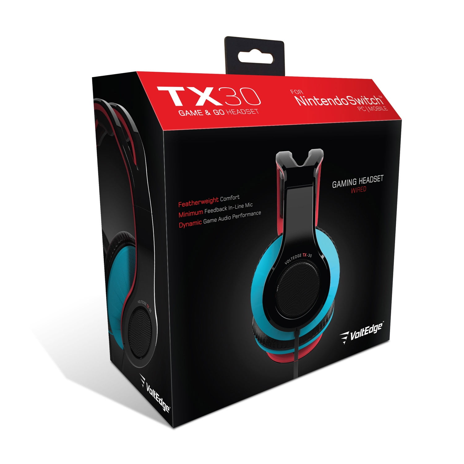 VoltEdge Nintendo Switch, TX30 Wired Headset, Red / Black, TX30NS-BK
