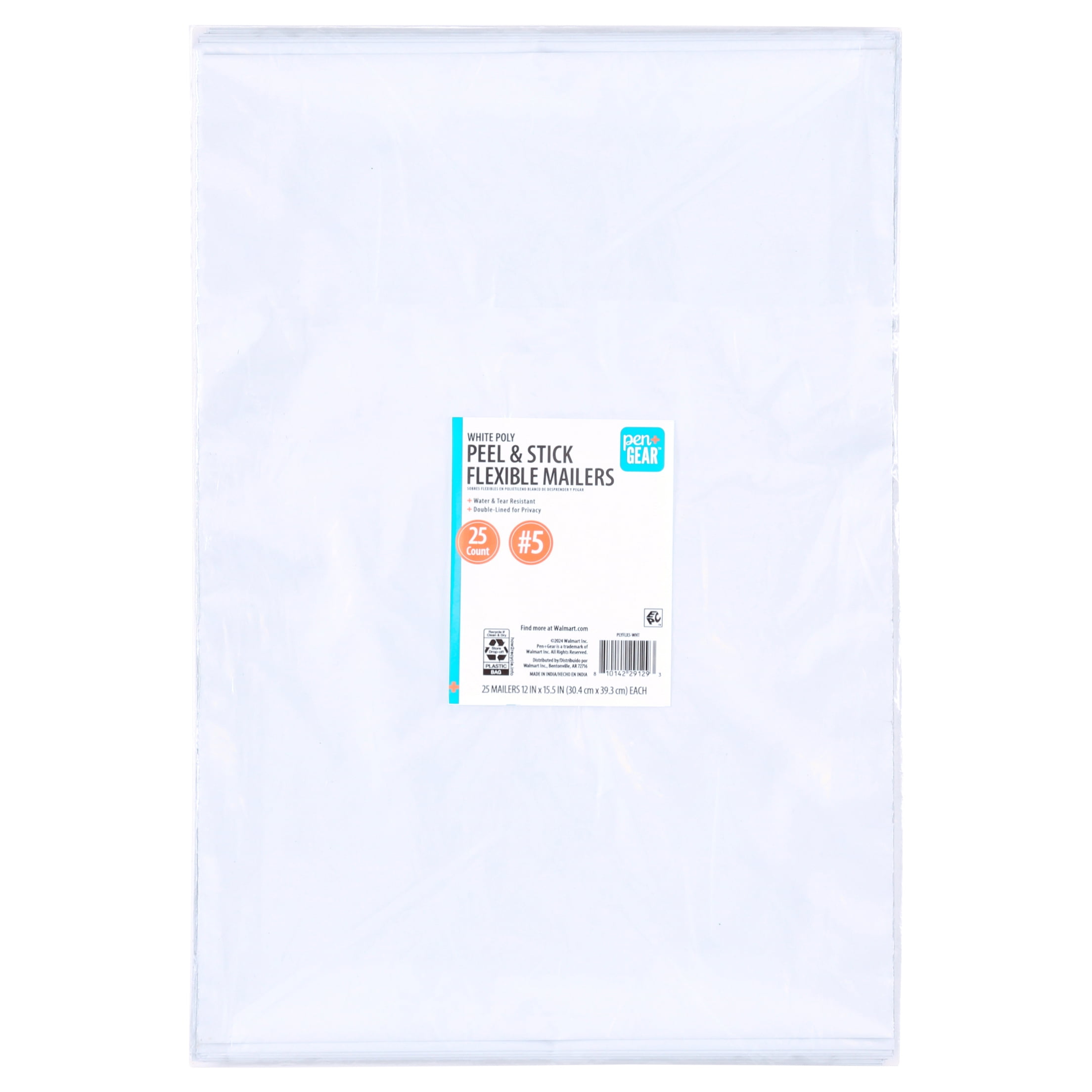 (5 pack) Pen+Gear Self-Seal Poly Mailers, #5 Size 12x15.5 Inches, White, 25-Count