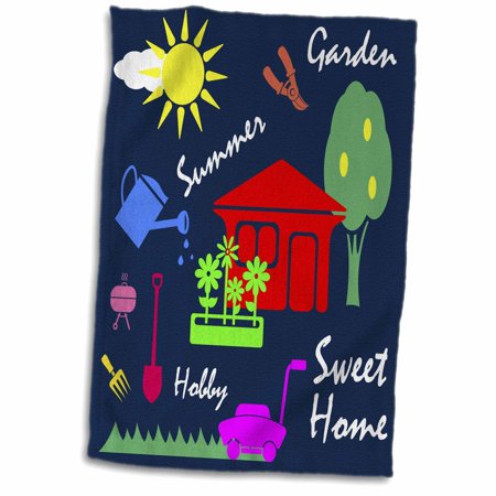 3dRose Simple summer gardening decor of colorful shapes on navy blue - Towel  15 by 22-inch (twl_313218_1)
