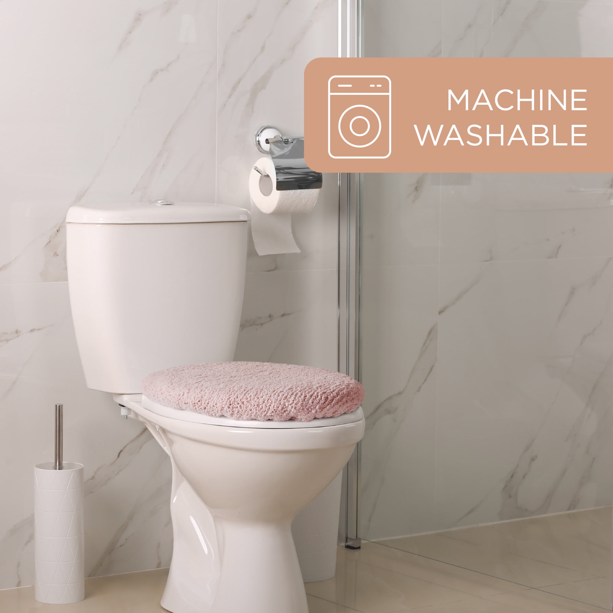 TOWN & COUNTRY EVERYDAY Ultra Plush Solid Tufted Toilet Lid Cover, Soft and Absorbent, Non-Slip Cover, Machine Washable, Blush, 18"x19"
