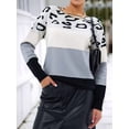 thumbnail image 2 of Women'S Leopard Printed Striped Sweater Crewneck Knitted Long Sleeve Color Block Pullover Light Blue XXXL, 2 of 3
