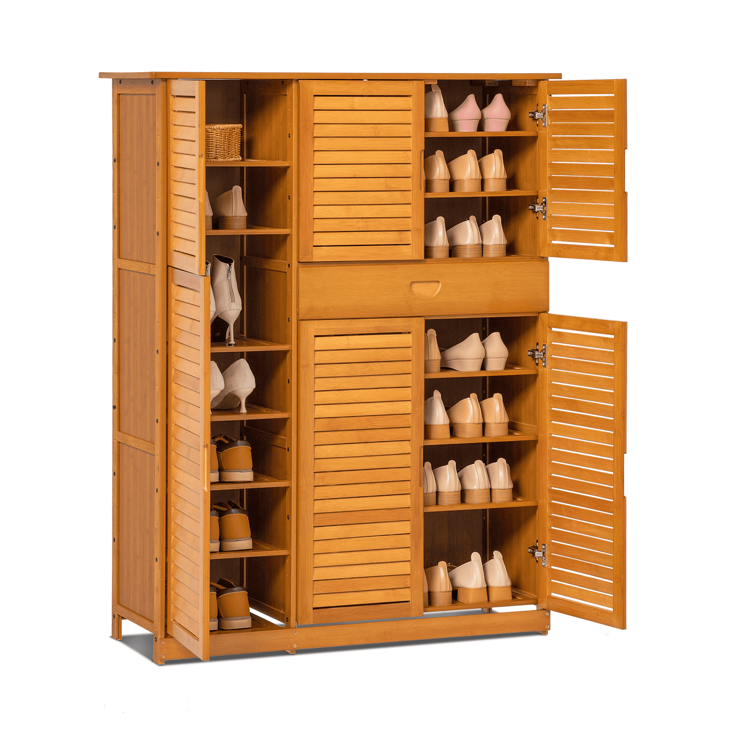 在庫あり/即出荷可】 特別価格MoNiBloom Bamboo Multi-Tier Shoe Storage Cabinet with  Drawer Shutter Door Shoes Organizer Rack for 21-25 Pairs Entryway Hallway,  並行輸入