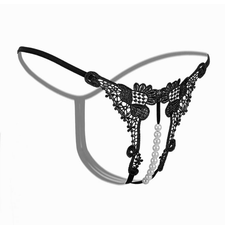Gaiseeis Sexy Pendant Lady Pearl G String V-String Women Panties Low Waist  Underwear Black 
