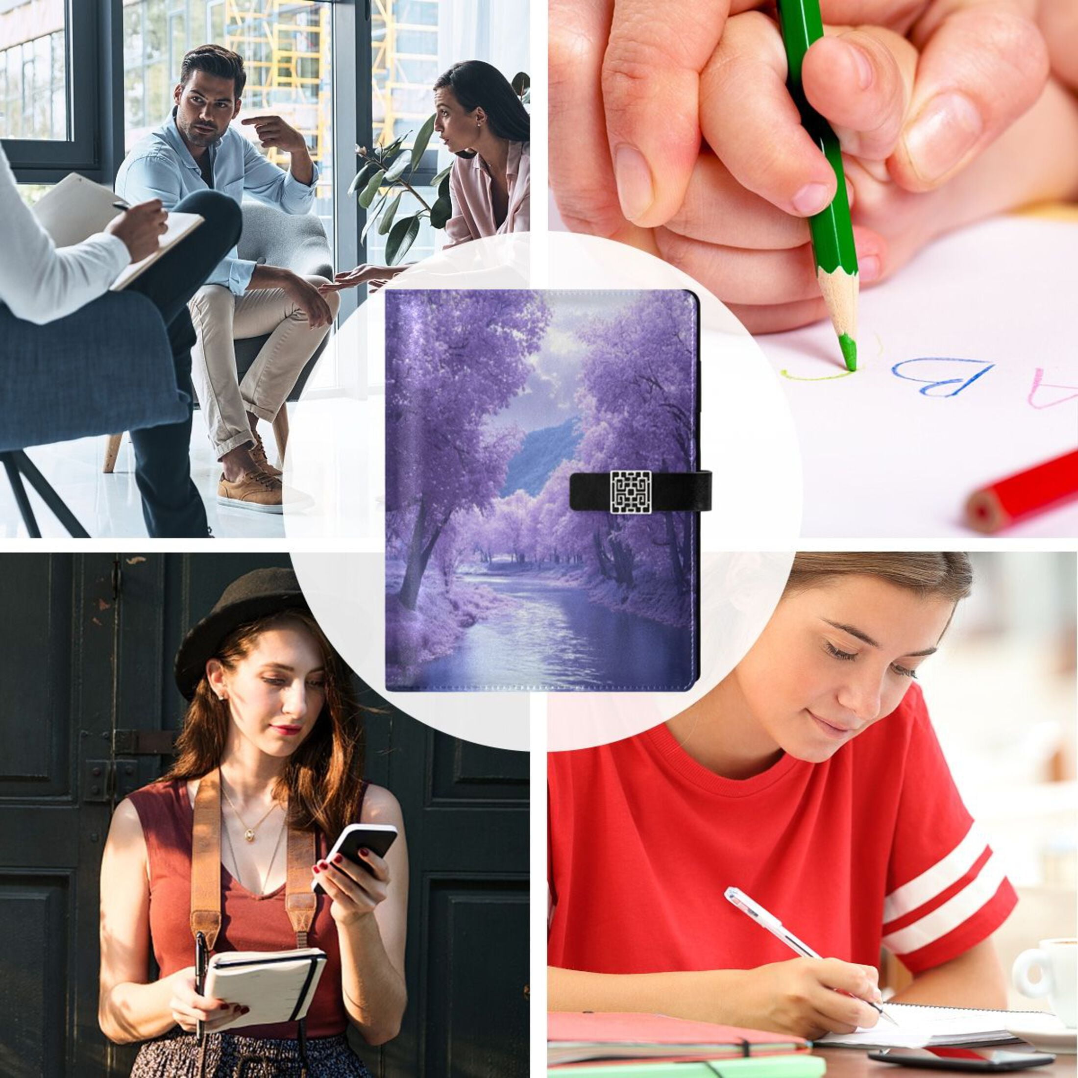Leather Planner Leather Notebook Notebook Journal Binder Design Pen Pocket Design Convenient for Storage Purple River Picture