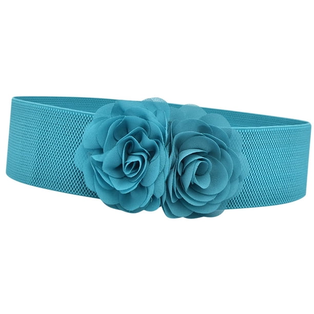 Cinturón ancho para mujer, cinturón de corsé, cinta grande, cintura con flores para ropa, blusa Azul