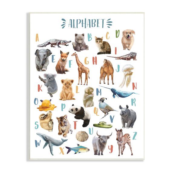 Stupell Industries Kid's Playful Animal Alphabet Whimsical ABC's Graphic Art Unframed Art Print Wall Art, 10x15, by Ziwei Li